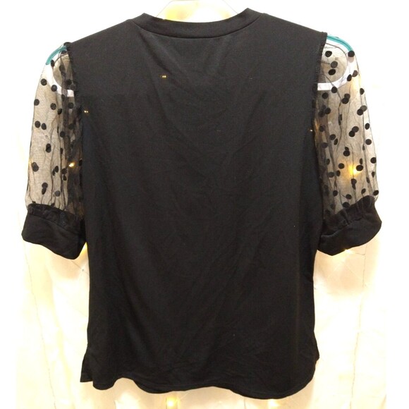 ALISON ANDREWS WOMENS SMALL BLACK SHIRT POLKA DOT MESH PUFF SHORT SLEEVE CASUAL - Picture 2 of 6